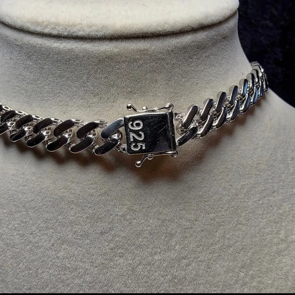 925 Sterling Silver 8.8mm Monaco Cuban Chain Necklace 24